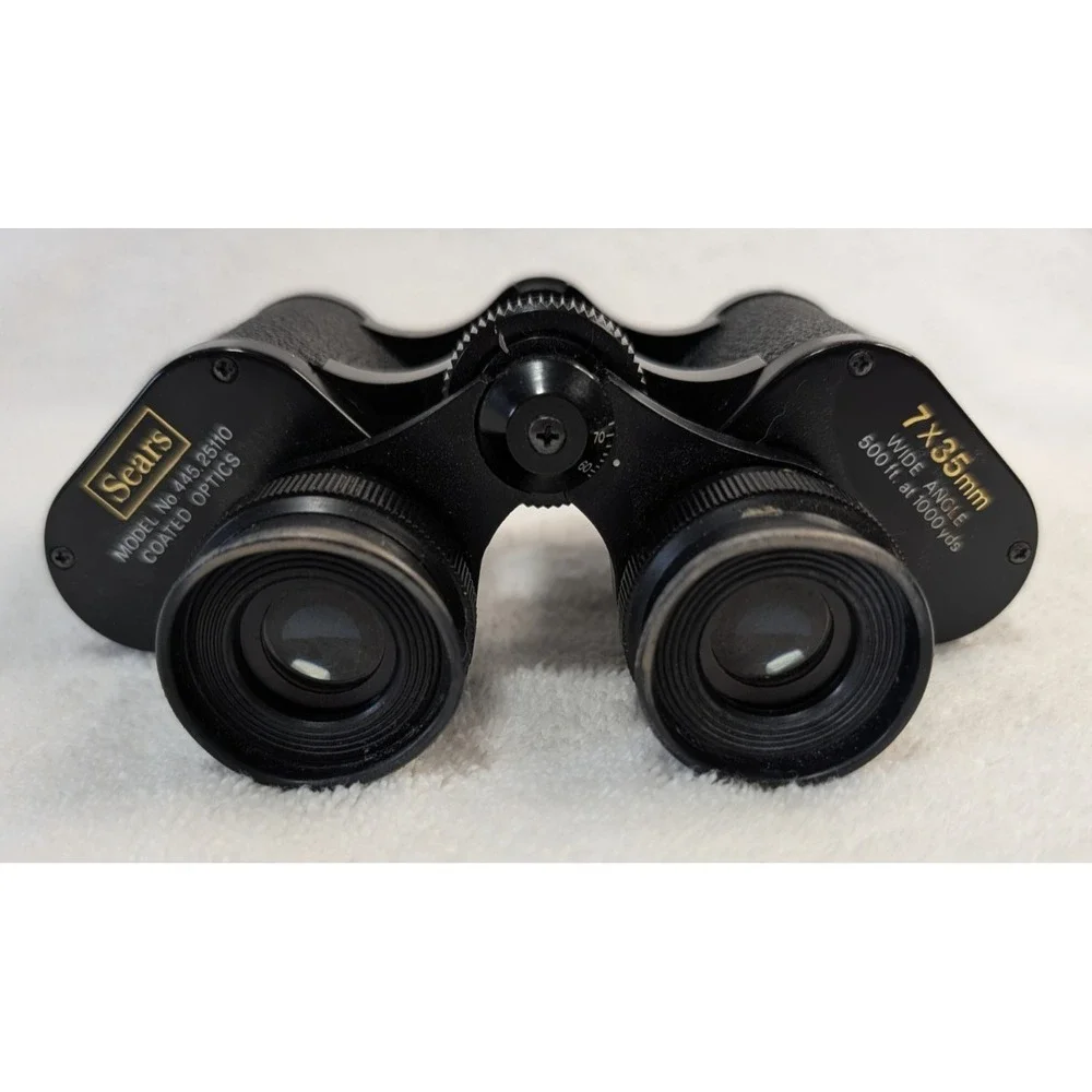 Sears Binoculars 7x35mm Wide Angle 500 ft @ 1000 yds, Black Vintage w/ case
